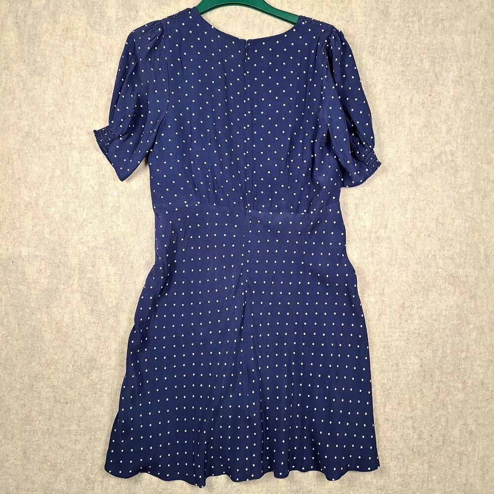 Loft Navy Blue Polka Dot V-neck Dress Puff Sleeves Size 10 NWT Retro 40's Style - Picture 10 of 13